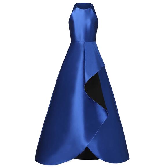 Badgley Mischka Royal Blue and Black Reverse Ruffle Structural Gown Sz 4 - Picture 3 of 14